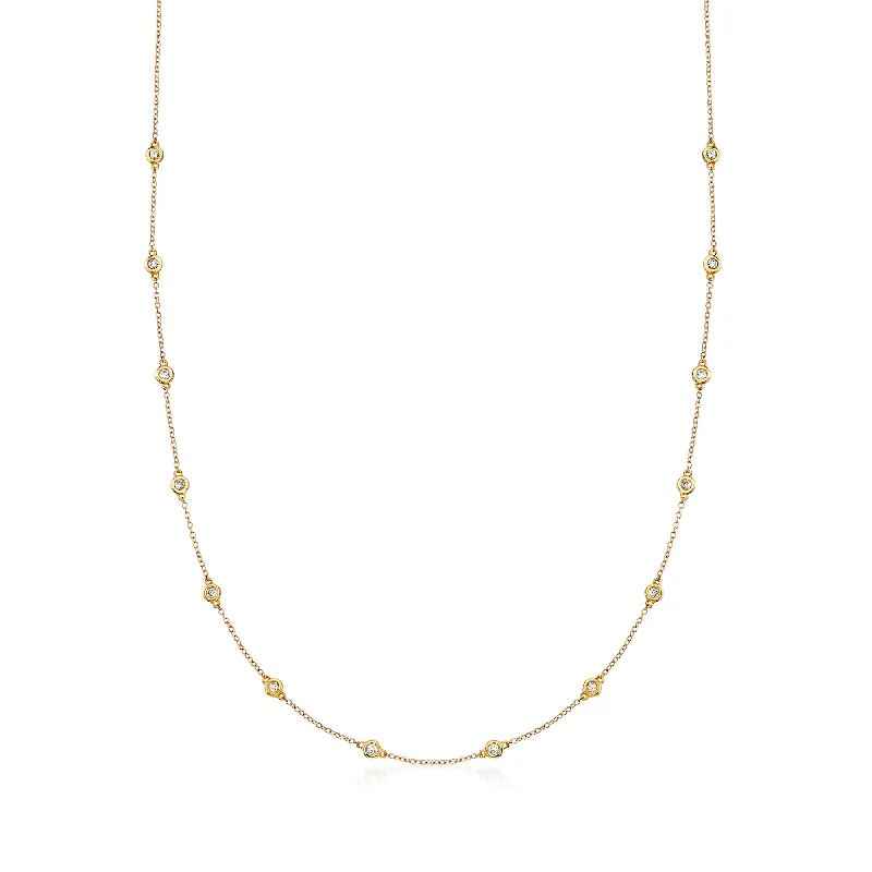 Celebrate With Sparkle – Jewelry Sale Now Live Ross-Simons Bezel-Set Diamond Station Necklace in 14kt Yellow Gold Celebrate With Sparkle – Jewelry Sale Now Live Ross-Simons Bezel-Set Diamond Station Necklace in 14kt Yellow Gold