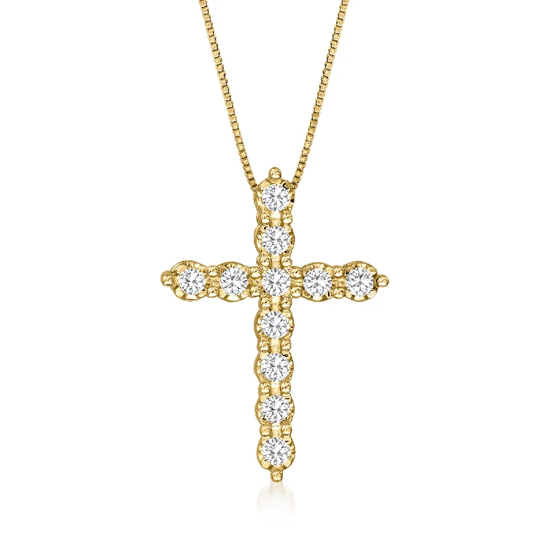Luxury Jewelry At Unbeatable Discounts Ross-Simons Diamond Cross Pendant Necklace in 14kt Yellow Gold Luxury Jewelry At Unbeatable Discounts Ross-Simons Diamond Cross Pendant Necklace in 14kt Yellow Gold