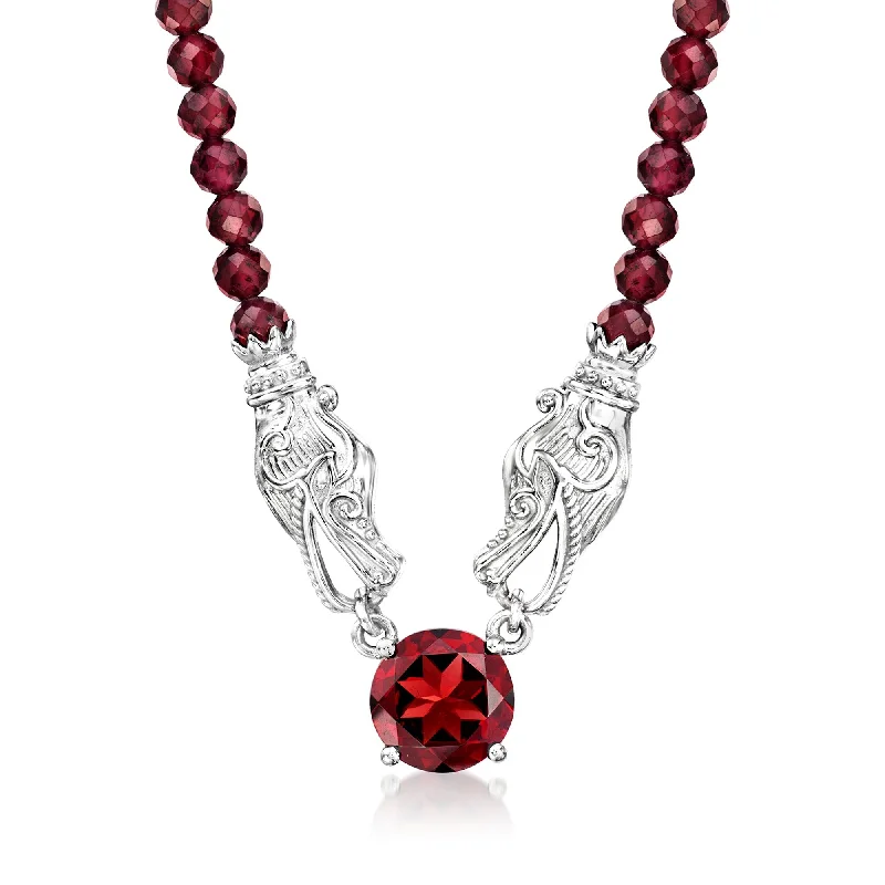 Ross-Simons Garnet and Garnet Bead Necklace in Sterling Silver