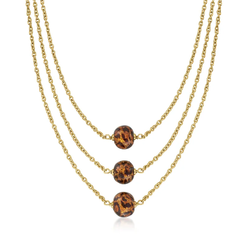 Ross-Simons Italian Leopard-Print Murano Glass Multi-Strand Necklace in 18kt Gold Over Sterling