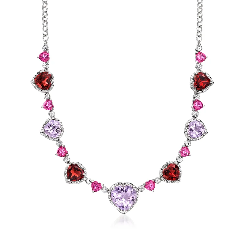 Ross-Simons Multi-Gemstone Heart Necklace in Sterling Silver