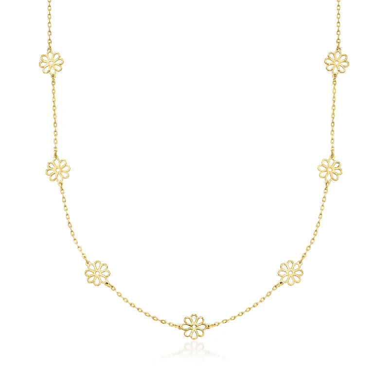 RS Pure by Ross-Simons Italian 14kt Yellow Gold Flower Station Necklace