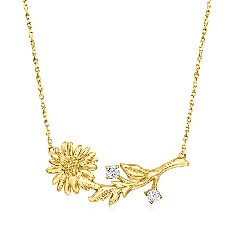 RS Pure by Ross-Simons White Sapphire Daisy Flower Necklace in 14kt Yellow Gold