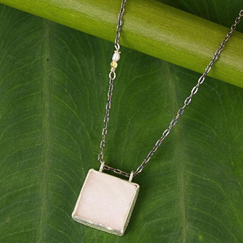 Timeless Elegance, Temporary Discounts – Act Fast Shimmering Sky Drusy Pendant Necklace with Pearl and Gold Accents Timeless Elegance, Temporary Discounts – Act Fast Shimmering Sky Drusy Pendant Necklace with Pearl and Gold Accents