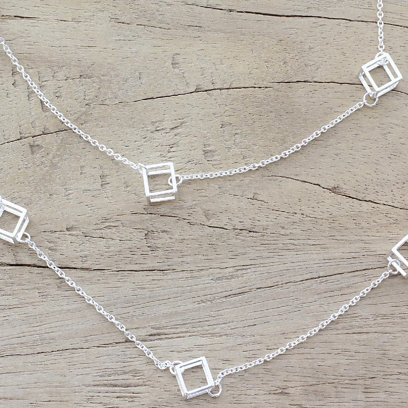 Elegant Designs, Unbeatable Discounts – Shop Jewelry Now Silver Cubism Long Sterling Silver Cube Station Necklace from India Elegant Designs, Unbeatable Discounts – Shop Jewelry Now Silver Cubism Long Sterling Silver Cube Station Necklace from India