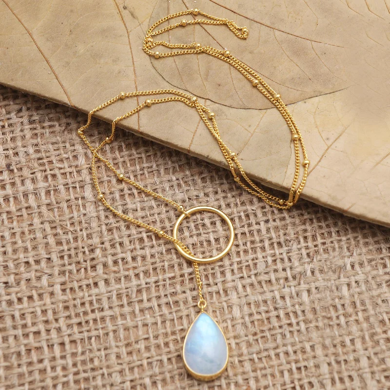 Timeless Elegance At Unbelievable Discounts Sky Blue Teardrop Gold-Plated Rainbow Moonstone Pendant Necklace Timeless Elegance At Unbelievable Discounts Sky Blue Teardrop Gold-Plated Rainbow Moonstone Pendant Necklace