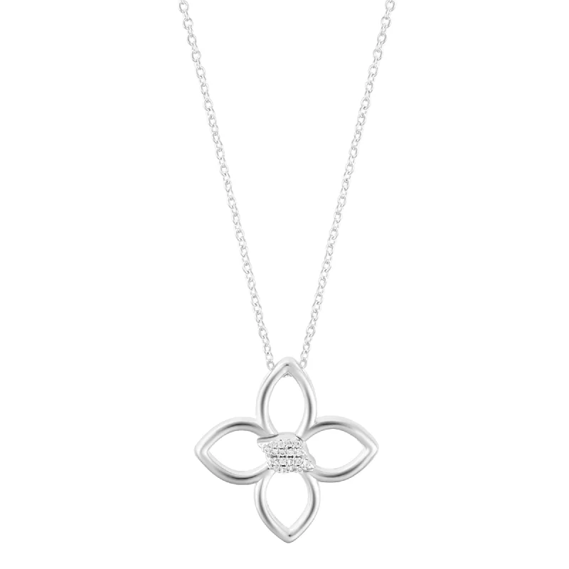 Sterling Silver Plated Adjustable Outline CZ Clover Necklace