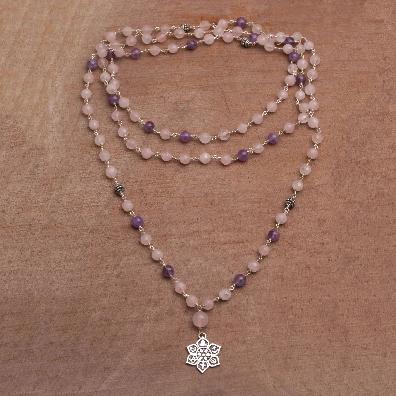 Last Chance To Grab Your Favorite Jewelry At A Discount Unity in Meditation Floral Rose Quartz and Amethyst Pendant Necklace from Bali Last Chance To Grab Your Favorite Jewelry At A Discount Unity in Meditation Floral Rose Quartz and Amethyst Pendant Necklace from Bali