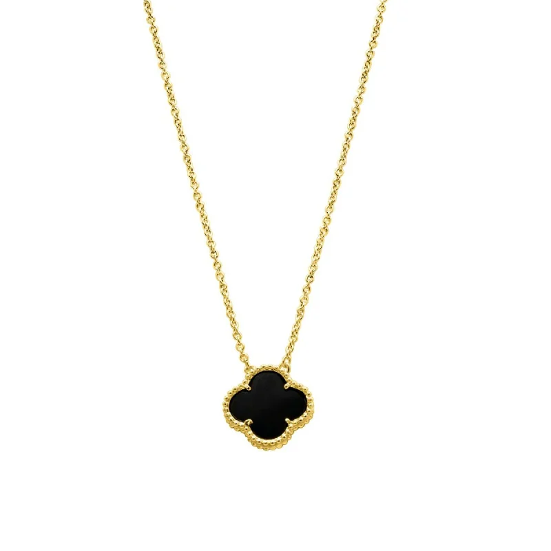 14k Gold Plated Black Flower Necklace Rose Gold