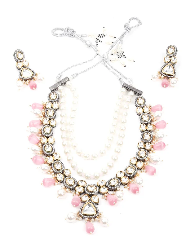 Waterproof Stainless Steel Jewelry For Lasting Beauty Odette Women Designer White And Pink Necklace Set Waterproof Stainless Steel Jewelry For Lasting Beauty Odette Women Designer White And Pink Necklace Set