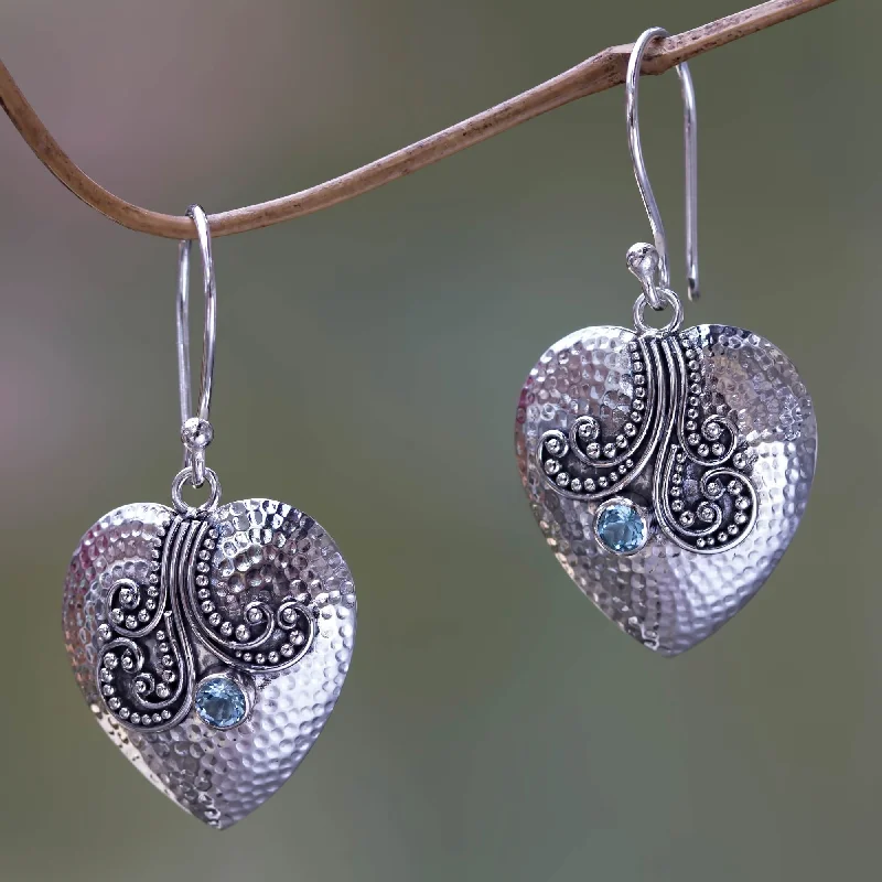 High-Quality Gemstone Jewelry For Special Occasions Love's Story Sterling Silver Heart Earrings with Blue Topaz