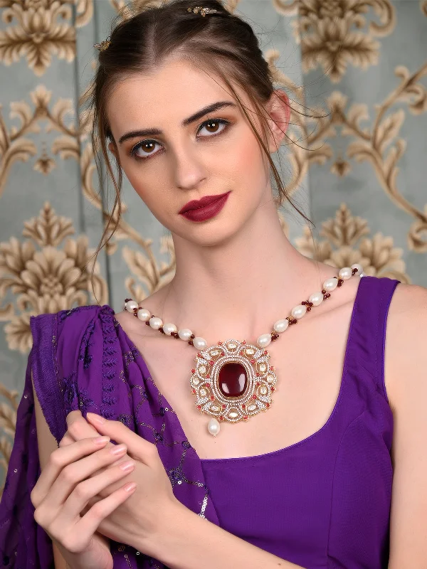 Shop Dazzling Jewelry At The Best Prices Odette Women Maroon And White Long Necklace Set