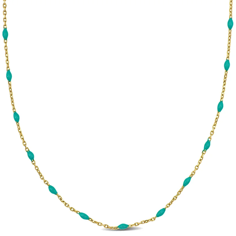 Mimi & Max Womens 14K Yellow Gold Turquoise Enamel Station Necklace w/ Spring Ring Clasp - 16+2 in.