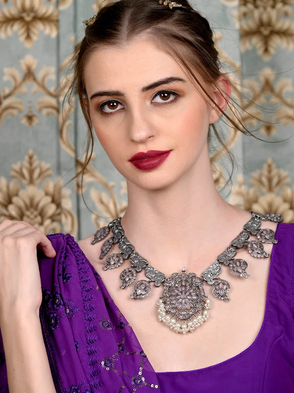 Seasonal Jewelry Sale – Upgrade Your Style Today Odette Women Oxidised Silver Stone Studded Long Necklace Set Seasonal Jewelry Sale – Upgrade Your Style Today Odette Women Oxidised Silver Stone Studded Long Necklace Set