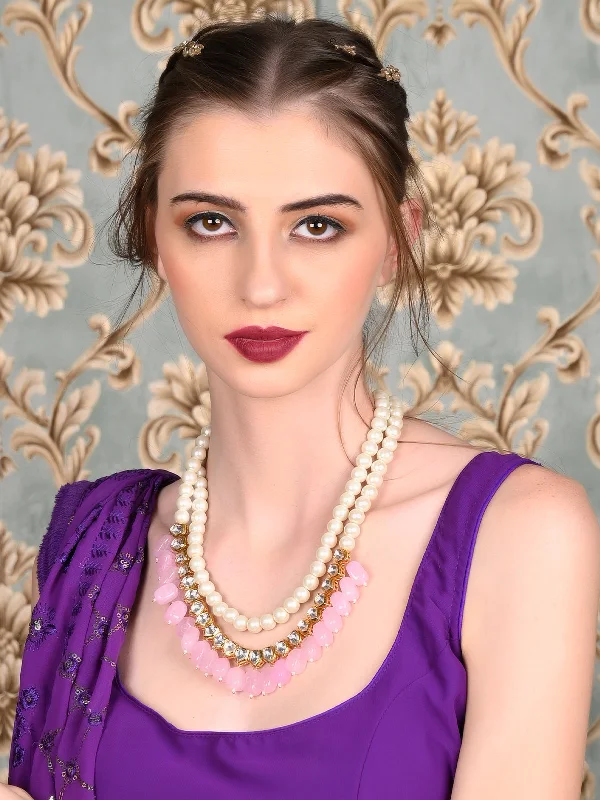 Premium Diamond Jewelry For Unforgettable Moments Odette Women Pink And White Long Necklace Set