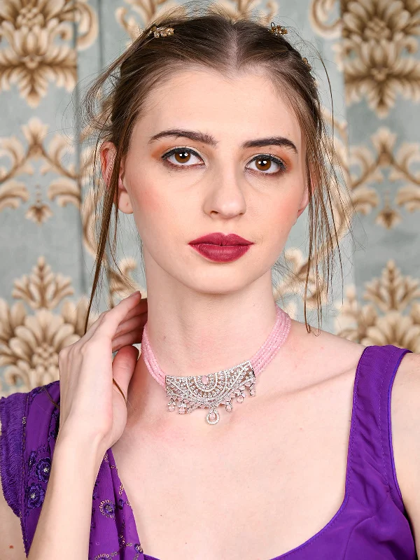 Classic And Modern Jewelry Styles On Sale Odette Women Pink Beaded Choker Necklace And Drop Earring Set Classic And Modern Jewelry Styles On Sale Odette Women Pink Beaded Choker Necklace And Drop Earring Set