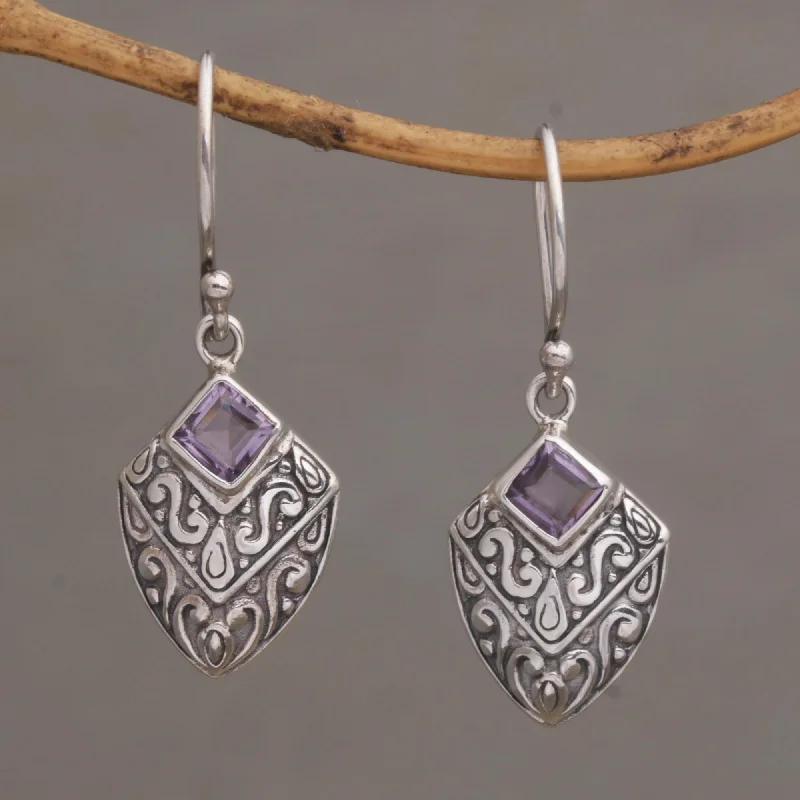 Premium Diamond Jewelry At Once-In-A-Lifetime Discounts Rain Forest Beacon Handcrafted Balinese Amethyst and Sterling Silver Earrings