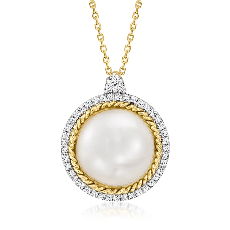 Ross-Simons 13-13.5mm Cultured Mabe Pearl and . Diamond Pendant Necklace in 14kt Yellow Gold