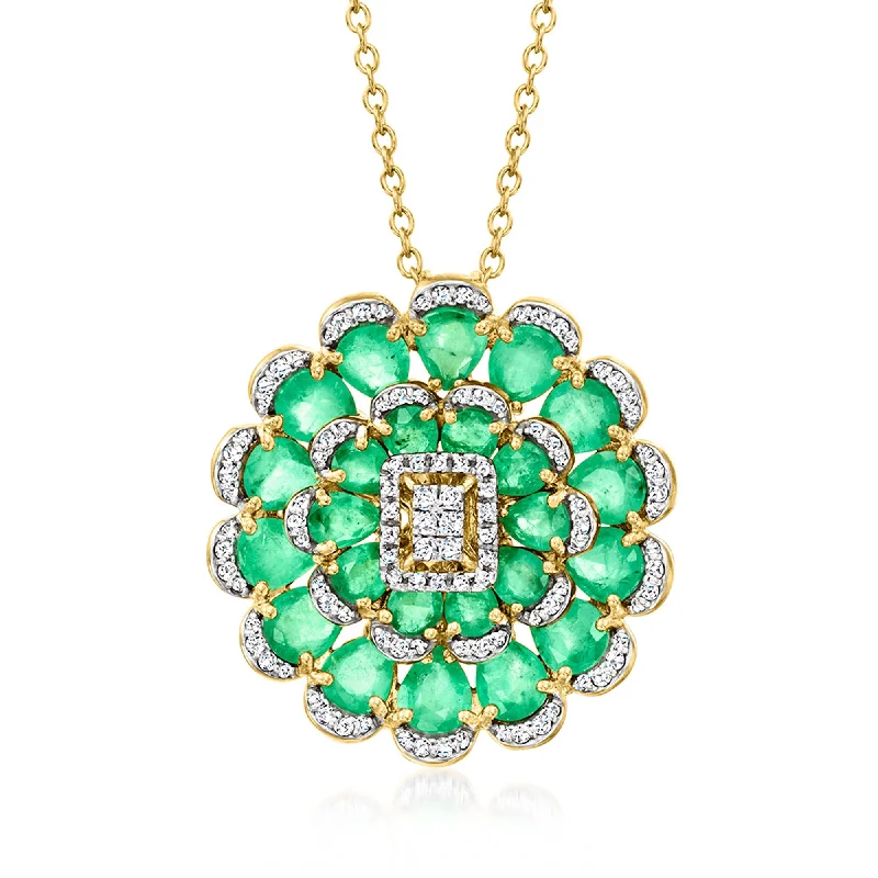 Ross-Simons Emerald and . White Topaz Flower Necklace in 18kt Gold Over Sterling