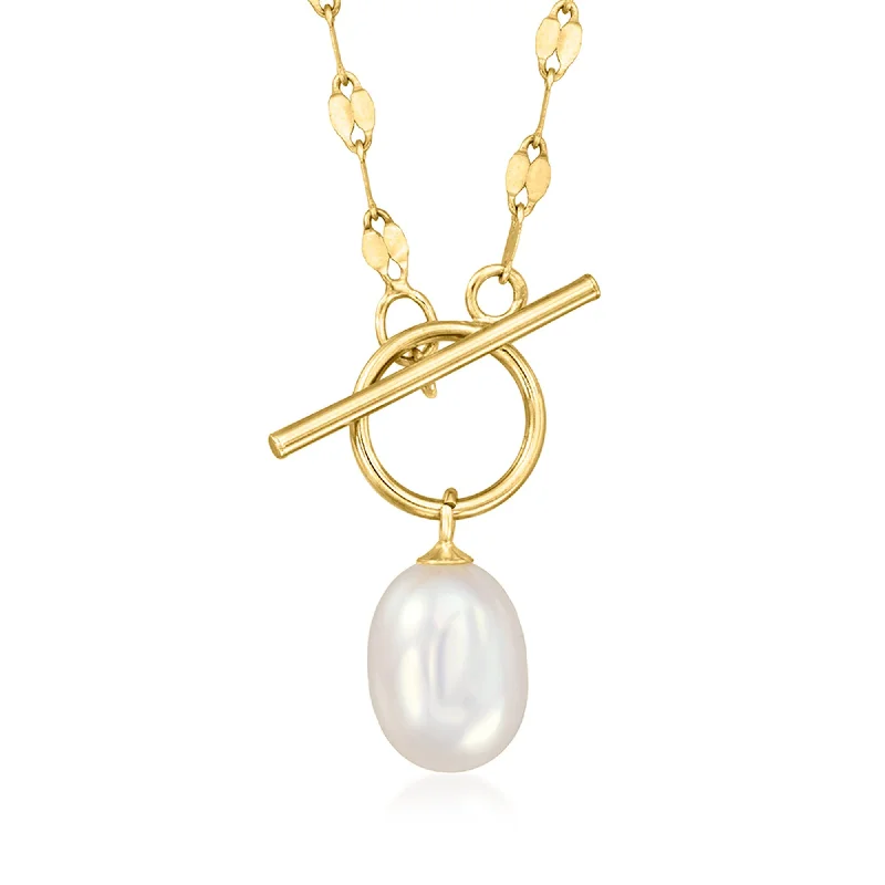 RS Pure by Ross-Simons 6-6.5mm Cultured Pearl Lumachina-Chain Toggle Necklace in 14kt Yellow Gold