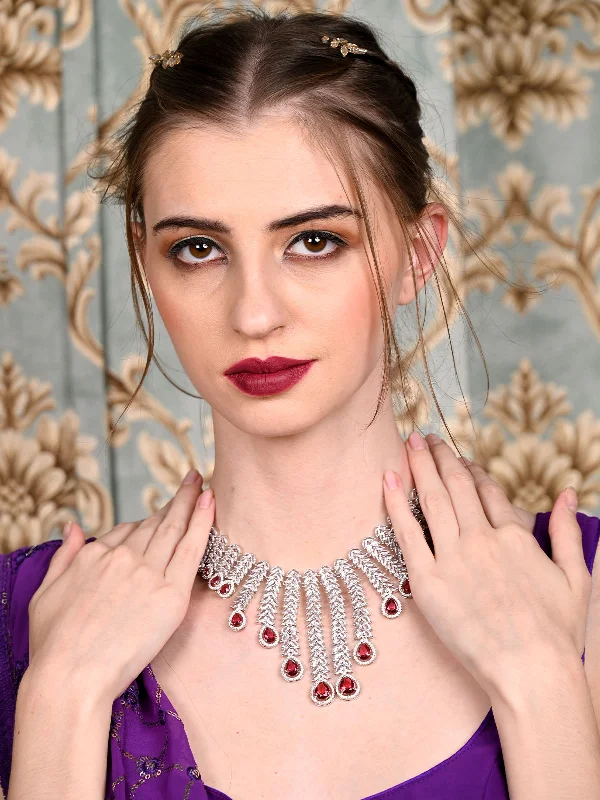 Timeless Elegance At Unbelievable Discounts Odette Women Silver And Pink Choker Necklace And Drop Earring Set Timeless Elegance At Unbelievable Discounts Odette Women Silver And Pink Choker Necklace And Drop Earring Set