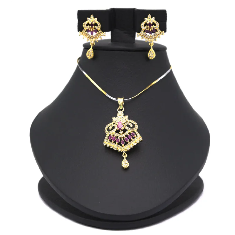 Flash Jewelry Sale – Get Stunning Pieces At Low Prices Women's American Diamond Locket Set - Golden Maroon