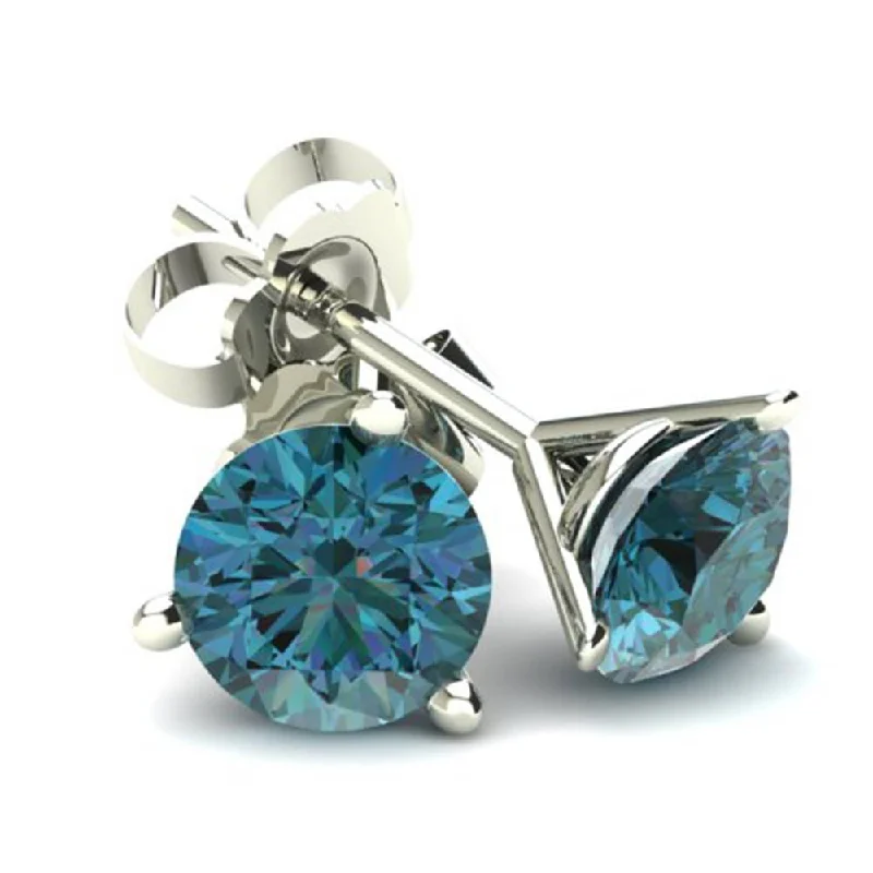 Trending Jewelry Now At Unbeatable Prices 1.25Ct Round Brilliant Cut Heat Treated Blue Diamond Stud Earrings in 14K Gold Martini Setting Trending Jewelry Now At Unbeatable Prices 1.25Ct Round Brilliant Cut Heat Treated Blue Diamond Stud Earrings in 14K Gold Martini Setting