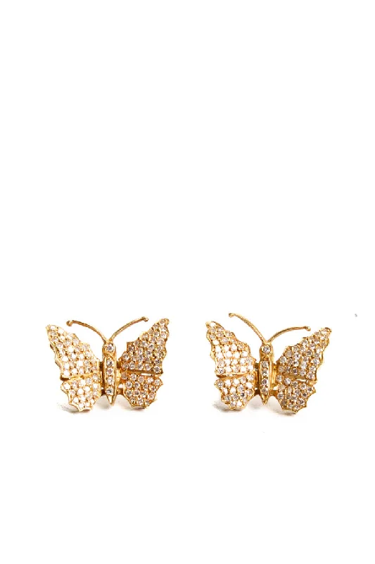 Last Chance To Grab Your Favorite Jewelry At A Discount Designer Womens 14KT Yellow Gold Diamond Butterfly Stud Earrings TCW 6 Grams Last Chance To Grab Your Favorite Jewelry At A Discount Designer Womens 14KT Yellow Gold Diamond Butterfly Stud Earrings TCW 6 Grams
