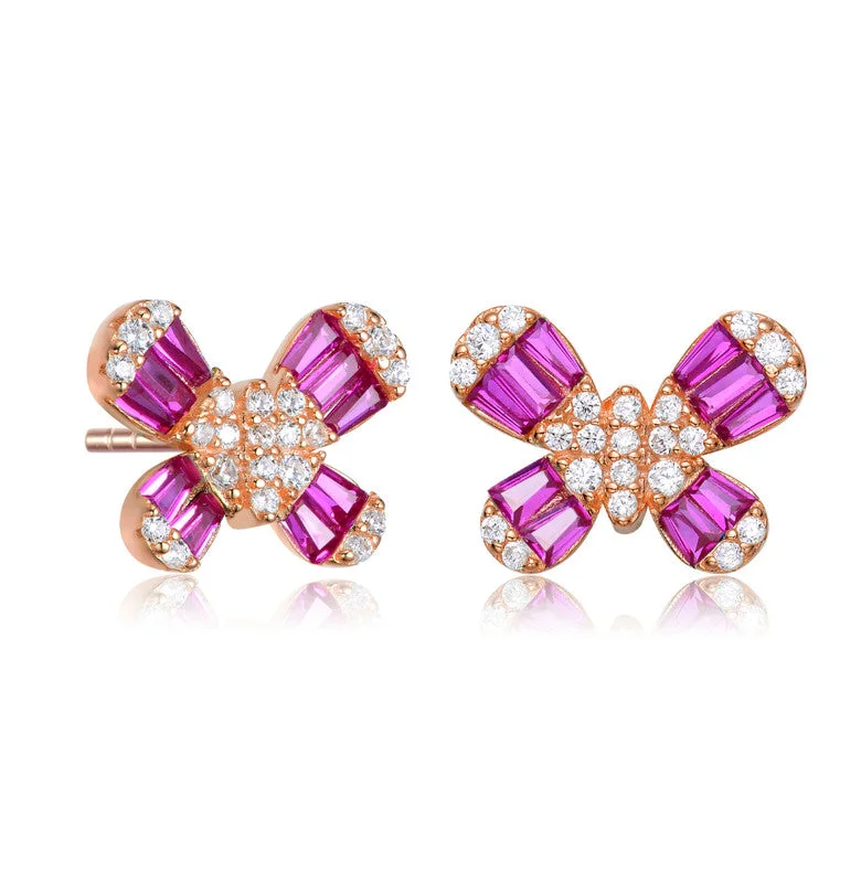 Discover Unique Jewelry With Special Limited-Time Offers Ga Sterling Silver With Rose Gold Plated Red Baguette And Clear Round Cubic Zirconia Butterfly Stud Earrings Discover Unique Jewelry With Special Limited-Time Offers Ga Sterling Silver With Rose Gold Plated Red Baguette And Clear Round Cubic Zirconia Butterfly Stud Earrings