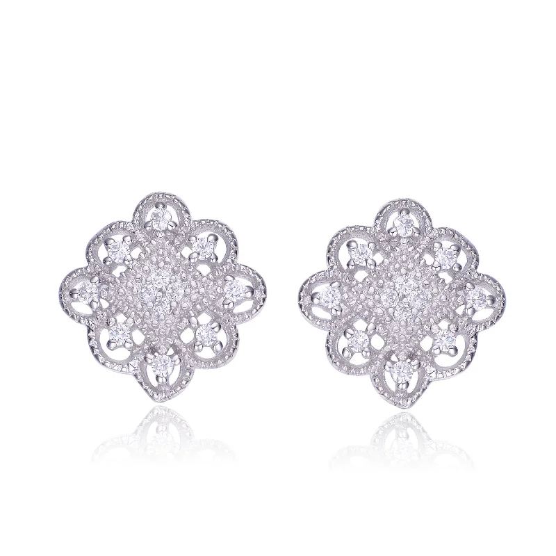 Shop Dazzling Jewelry At The Best Prices GENEVIVE Sterling Silver Cubic Zirconia Floral Stud Earrings Shop Dazzling Jewelry At The Best Prices GENEVIVE Sterling Silver Cubic Zirconia Floral Stud Earrings