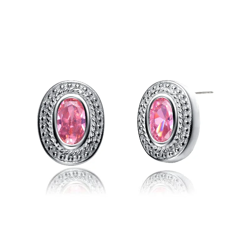 Limited-Time Offer On Elegant Jewelry Pieces GENEVIVE Sterling Silver Pink Cubic Zirconia Oval Stud Earrings Limited-Time Offer On Elegant Jewelry Pieces GENEVIVE Sterling Silver Pink Cubic Zirconia Oval Stud Earrings