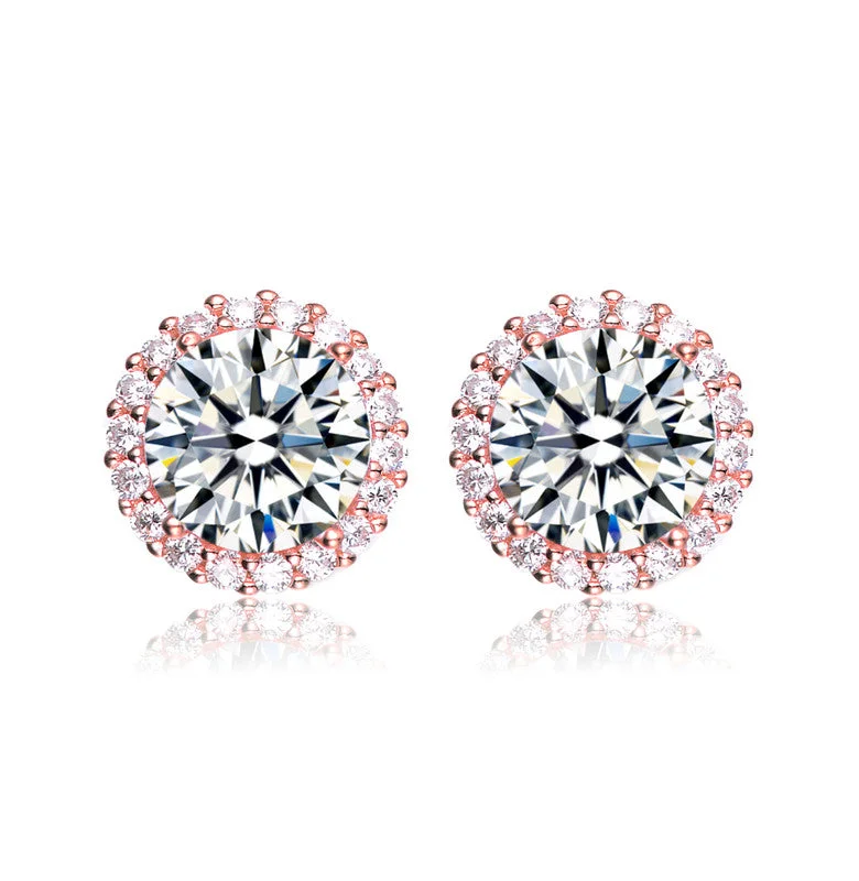 Shop Handcrafted Jewelry At Special Promotional Rates GENEVIVE Sterling Silver Rose Gold Plated Cubic Zirconia Button Stud Earrings Shop Handcrafted Jewelry At Special Promotional Rates GENEVIVE Sterling Silver Rose Gold Plated Cubic Zirconia Button Stud Earrings
