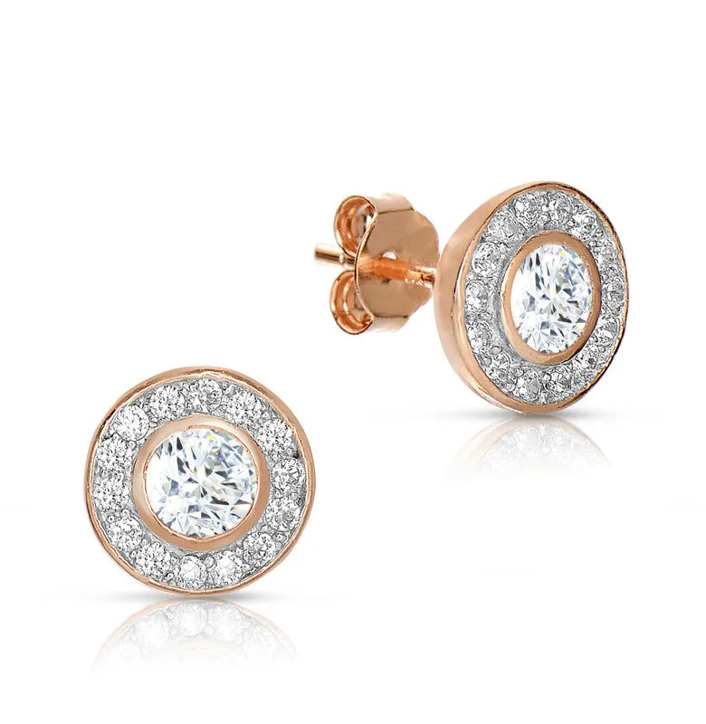 Premium Jewelry, Premium Discounts – Act Fast GENEVIVE Sterling Silver Rose Gold Plated Cubic Zirconia Round Stud Earrings Premium Jewelry, Premium Discounts – Act Fast GENEVIVE Sterling Silver Rose Gold Plated Cubic Zirconia Round Stud Earrings