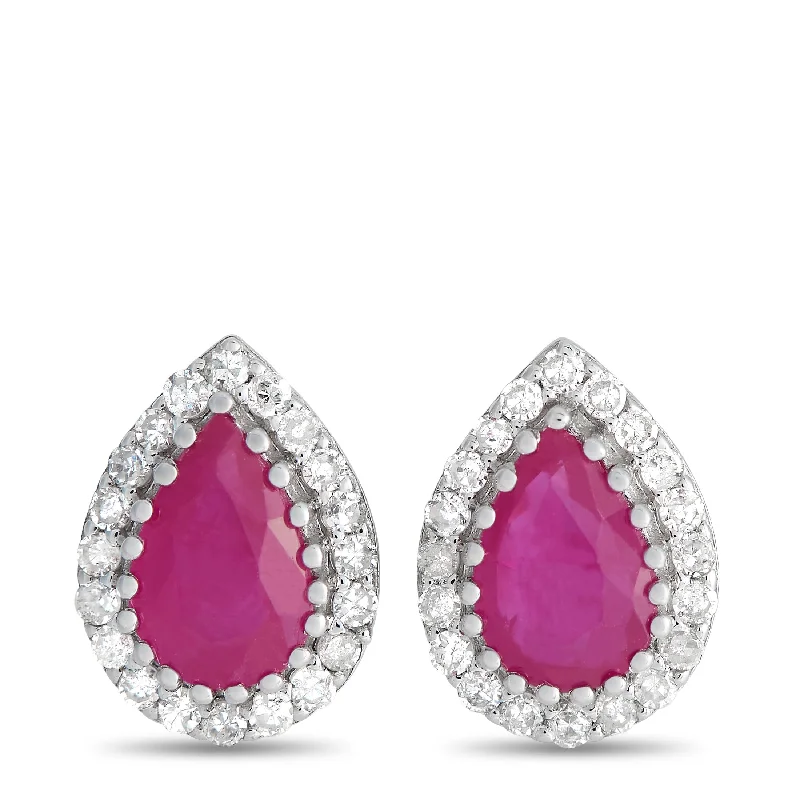 Huge Savings On Timeless Jewelry Collections LB Exclusive 14K White Gold 0.17ct Diamond and Ruby Pear Halo Stud Earrings ER4-15272WRU Huge Savings On Timeless Jewelry Collections LB Exclusive 14K White Gold 0.17ct Diamond and Ruby Pear Halo Stud Earrings ER4-15272WRU