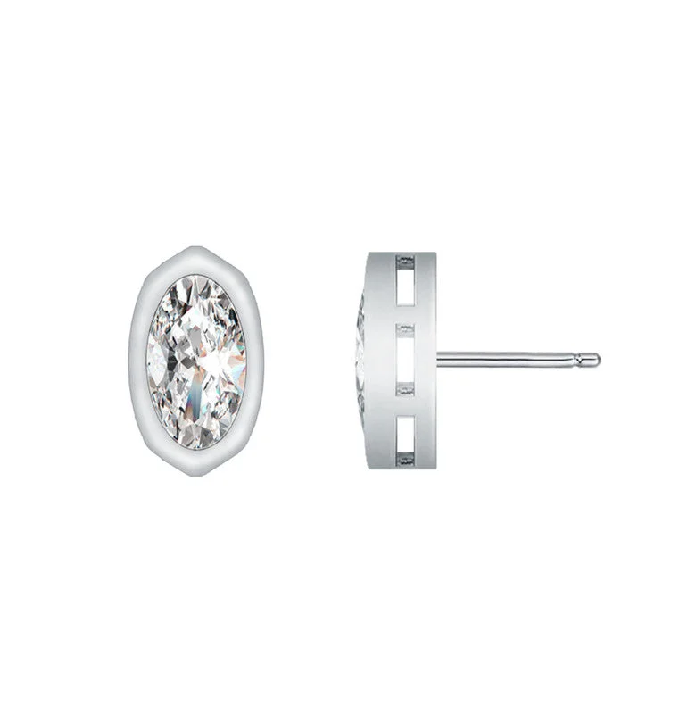 Delicate Crystal Jewelry For Sophisticated Charm Oval White Gold Plated Stud Earrings with Clear Cubic Zirconia Delicate Crystal Jewelry For Sophisticated Charm Oval White Gold Plated Stud Earrings with Clear Cubic Zirconia