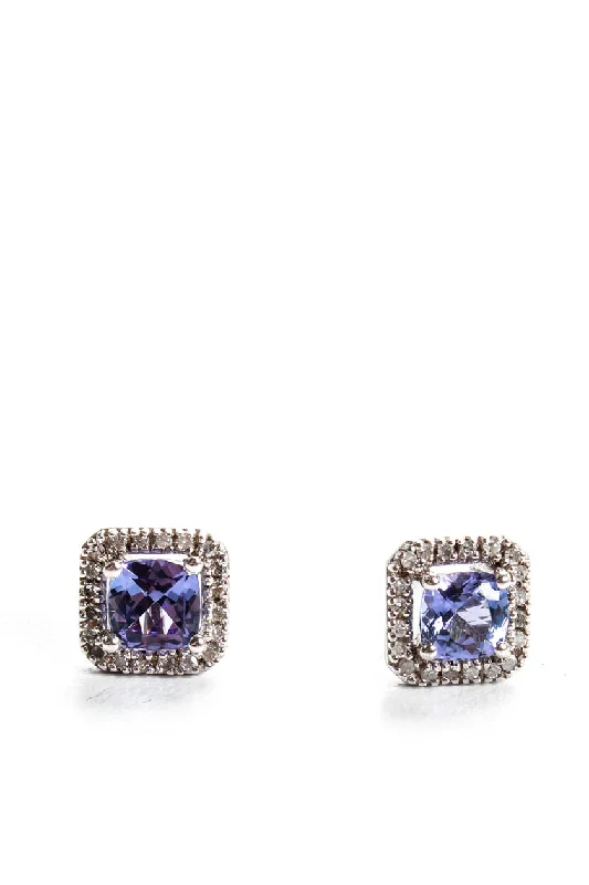 Timeless Jewelry At Special Discount Rates Rarities Sterling Silver Tanzanite Diamond Pave Halo Stud Earrings 2g 0.25"