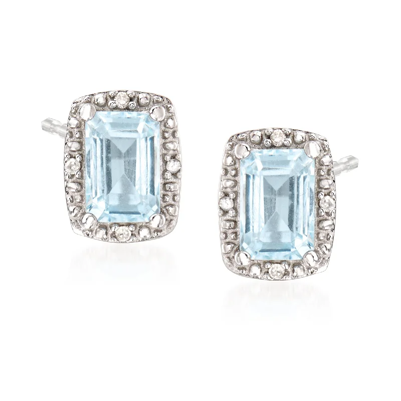 Premium Jewelry Now Available At Special Discounts Ross-Simons Aquamarine Stud Earrings With Diamond Accents in Sterling Silver Premium Jewelry Now Available At Special Discounts Ross-Simons Aquamarine Stud Earrings With Diamond Accents in Sterling Silver