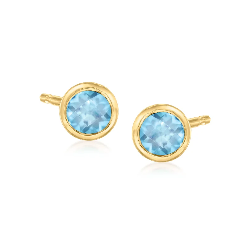 Dazzle In Elegance With Our Biggest Jewelry Sale Ross-Simons Swiss Blue Topaz Stud Earrings in 14kt Yellow Gold Dazzle In Elegance With Our Biggest Jewelry Sale Ross-Simons Swiss Blue Topaz Stud Earrings in 14kt Yellow Gold