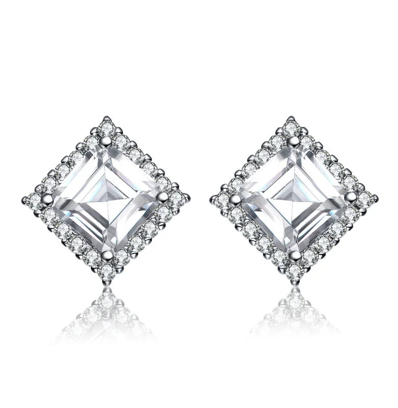 High-Quality Gemstone Jewelry For Special Occasions Square Stud Earrings with Colored Cubic Zirconia High-Quality Gemstone Jewelry For Special Occasions Square Stud Earrings with Colored Cubic Zirconia