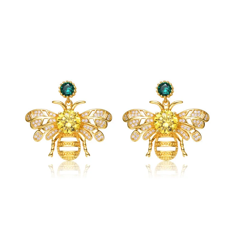 Breathtaking Jewelry At Limited-Time Savings Sterling Silver 14K Gold Plated with Emerald Green Cubic Zirconia Bee Stud Earrings Breathtaking Jewelry At Limited-Time Savings Sterling Silver 14K Gold Plated with Emerald Green Cubic Zirconia Bee Stud Earrings