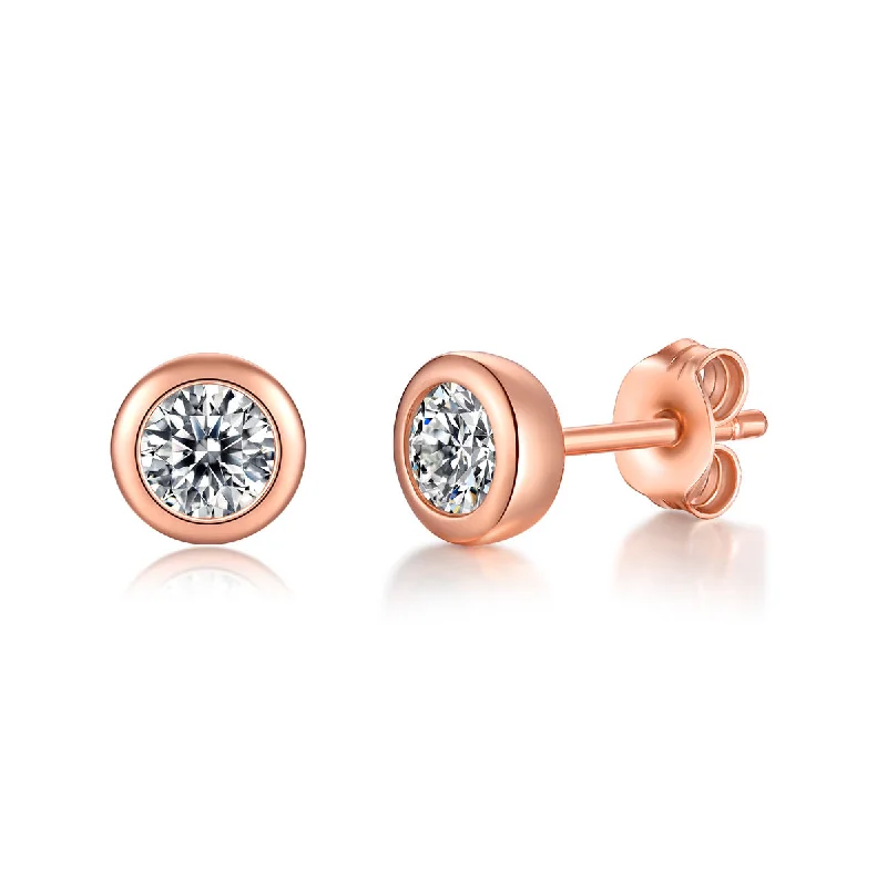 Seasonal Jewelry Sale – Upgrade Your Collection Sterling Silver 18k Rose Gold Plated with 1ct Lab Created Moissanite Round Bezel Solitaire Stud Earrings
