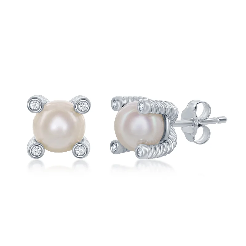 Celebrate Every Occasion With Sparkling Savings Sterling Silver 6mm Round FWP Pronged Rope Design w/ CZ Stud Earrings Celebrate Every Occasion With Sparkling Savings Sterling Silver 6mm Round FWP Pronged Rope Design w/ CZ Stud Earrings
