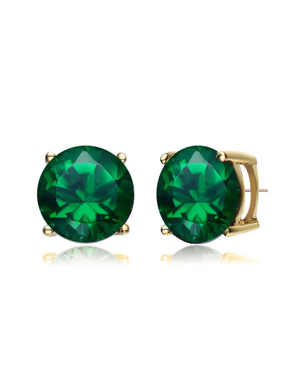 Best Jewelry Sale Prices – Limited-Time Offer Sterling Silver Gold Plated Emerald Cubic Zirconia Solitaire Stud Earrings