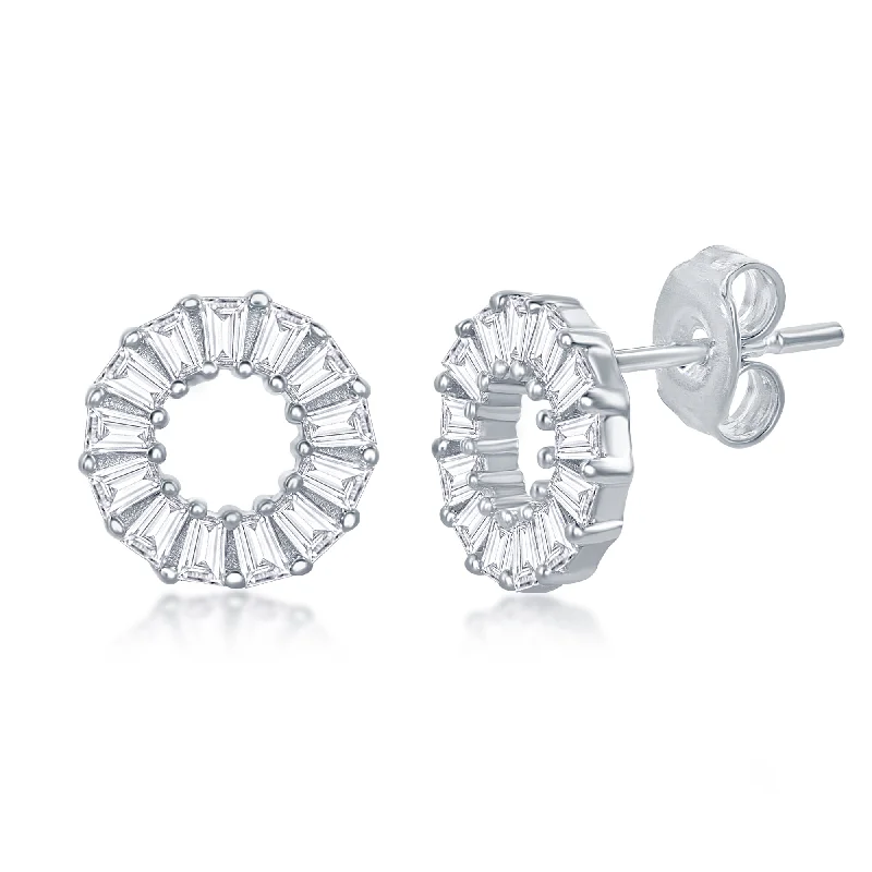 Timeless Jewelry Styles At Wallet-Friendly Prices Sterling Silver Open Circle Baguette CZ Stud Earrings Timeless Jewelry Styles At Wallet-Friendly Prices Sterling Silver Open Circle Baguette CZ Stud Earrings