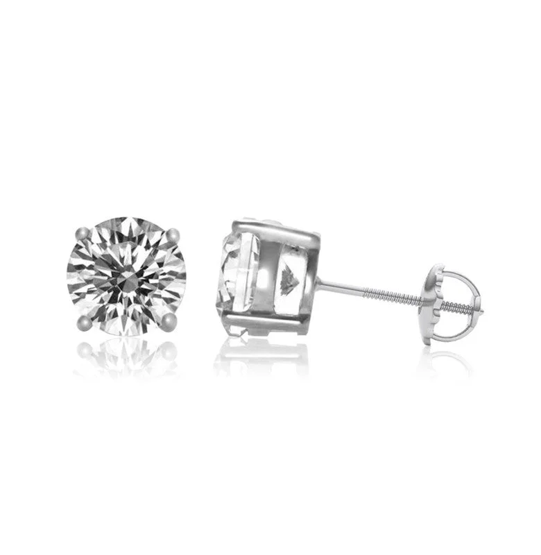 Romantic Heart-Shaped Jewelry For Special Gifts Sterling Silver White Gold Plated with Clear Cubic Zirconia Solitaire Screw Back Stud Earrings Romantic Heart-Shaped Jewelry For Special Gifts Sterling Silver White Gold Plated with Clear Cubic Zirconia Solitaire Screw Back Stud Earrings