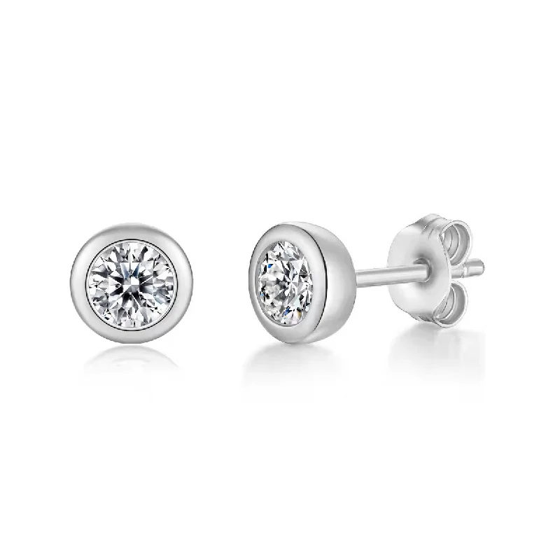 Timeless Elegance Now At Special Discounts Sterling Silver with 1ctw Round Lab Created Moissanite Modern Bezel Stud Earrings Timeless Elegance Now At Special Discounts Sterling Silver with 1ctw Round Lab Created Moissanite Modern Bezel Stud Earrings