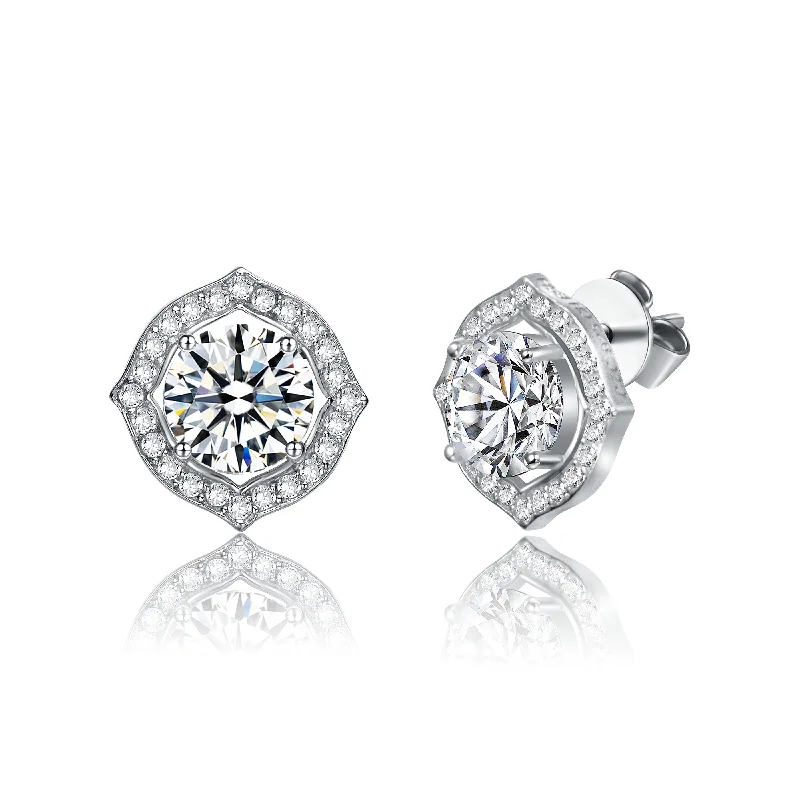 Get The Best Deals On Timeless Jewelry Pieces Sterling Silver with 2.34ctw Lab Created Moissanite Round Geometric Halo Stud Earrings Get The Best Deals On Timeless Jewelry Pieces Sterling Silver with 2.34ctw Lab Created Moissanite Round Geometric Halo Stud Earrings
