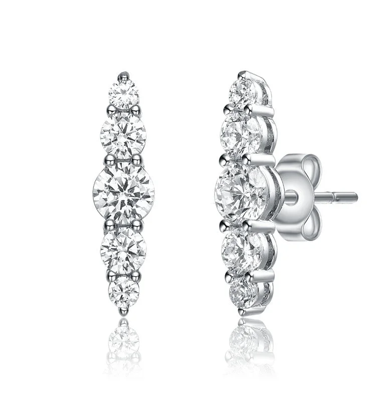 Get The Sparkle You Love At Prices You Adore Sterling Silver with Clear Cubic Zirconia 5-Stone Linear Journey Stud Earrings Get The Sparkle You Love At Prices You Adore Sterling Silver with Clear Cubic Zirconia 5-Stone Linear Journey Stud Earrings