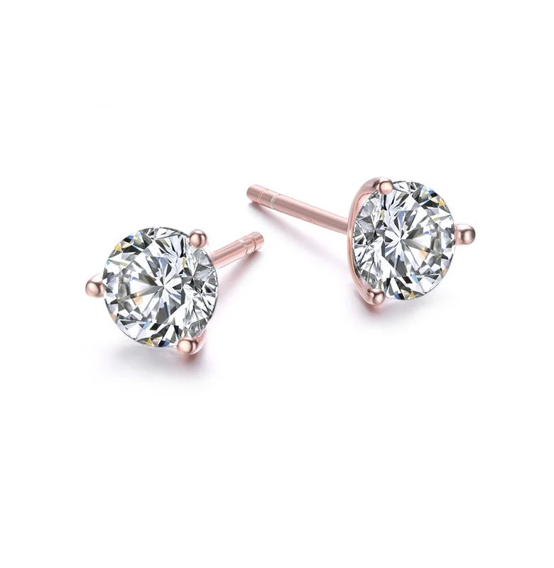Dainty Floral Jewelry For Feminine Elegance Sterling Silver with Martini Setting Clear Cubic Zirconia Solitaire Stud Earrings Dainty Floral Jewelry For Feminine Elegance Sterling Silver with Martini Setting Clear Cubic Zirconia Solitaire Stud Earrings