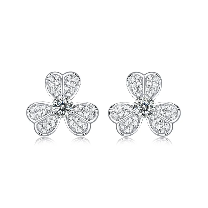 Fashion-Forward Geometric Jewelry For Contemporary Style SV Sterling Silver with 0.25ctw Lab Created Moissanite Blooming Flower Petal Stud Earrings Fashion-Forward Geometric Jewelry For Contemporary Style SV Sterling Silver with 0.25ctw Lab Created Moissanite Blooming Flower Petal Stud Earrings